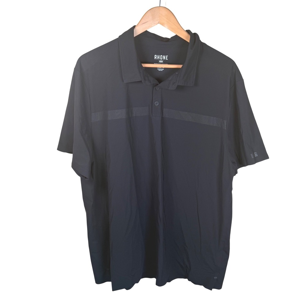 Rhone Delta Pique Polo Mens XXL Black Tech Performance Golf Shirt Commuter